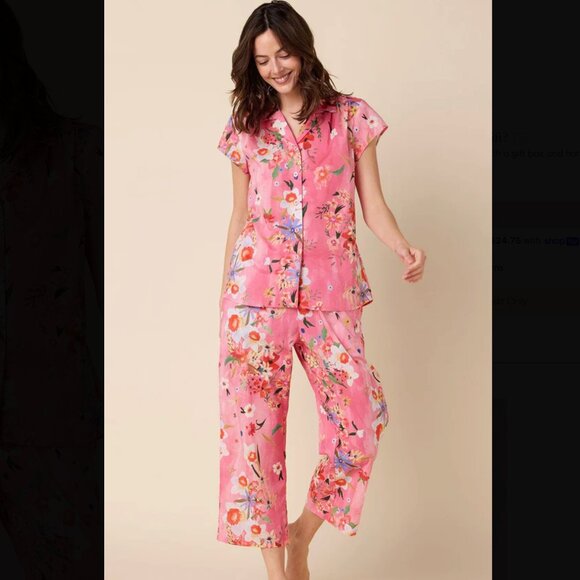 The Cat’S Pajamas Other - The Cat's Pajamas NEW Spring Fling Voile Capri Pink Floral Cotton PJ Set size L
